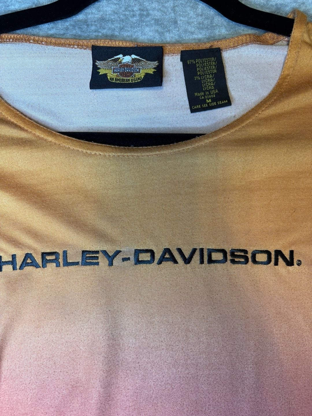Y2K Harley Davidson Long Sleeve Ombre Shirt Size M Orange Gradient 3