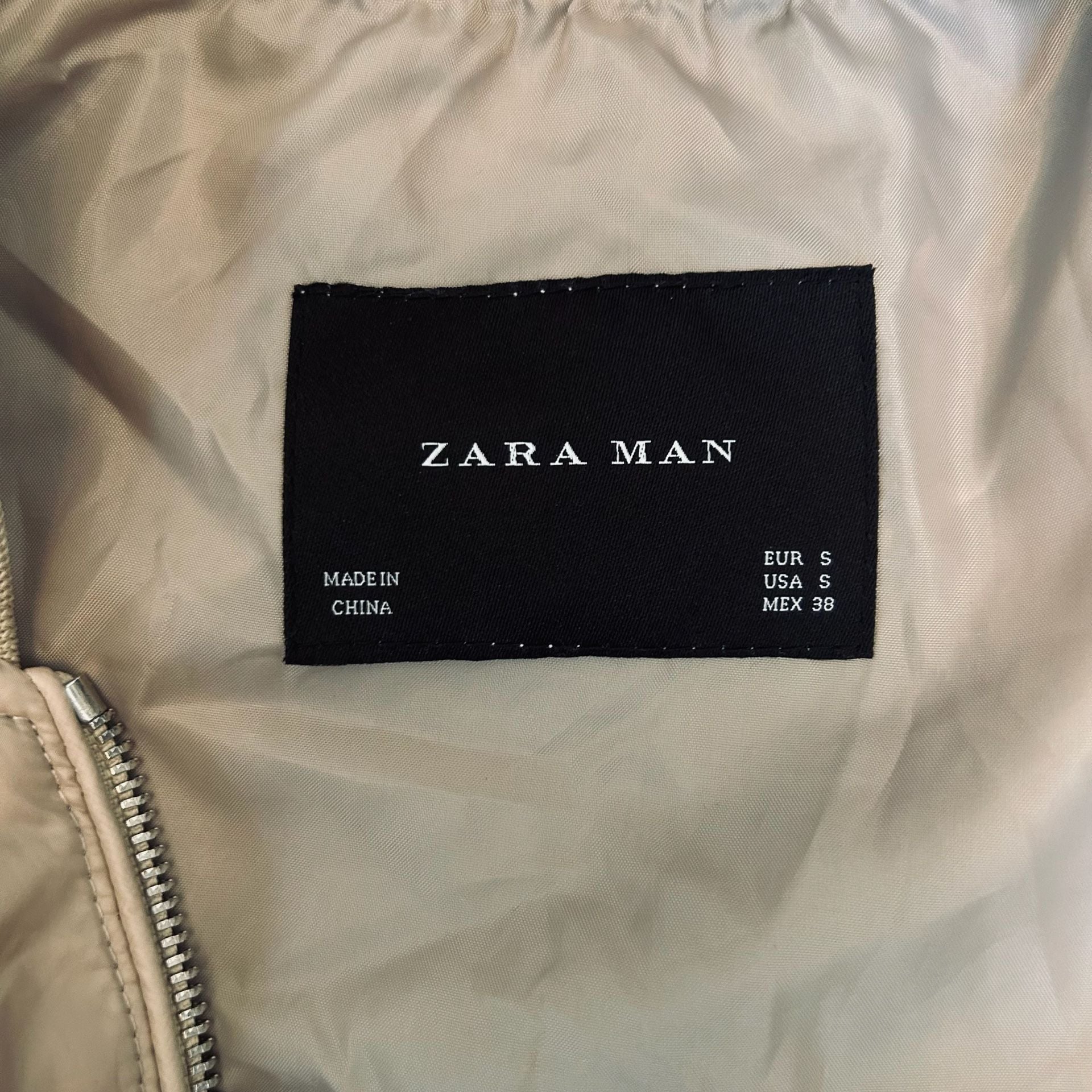 Zara Man Bomber Jacket Beige Lightweight Full Zip Size S 9