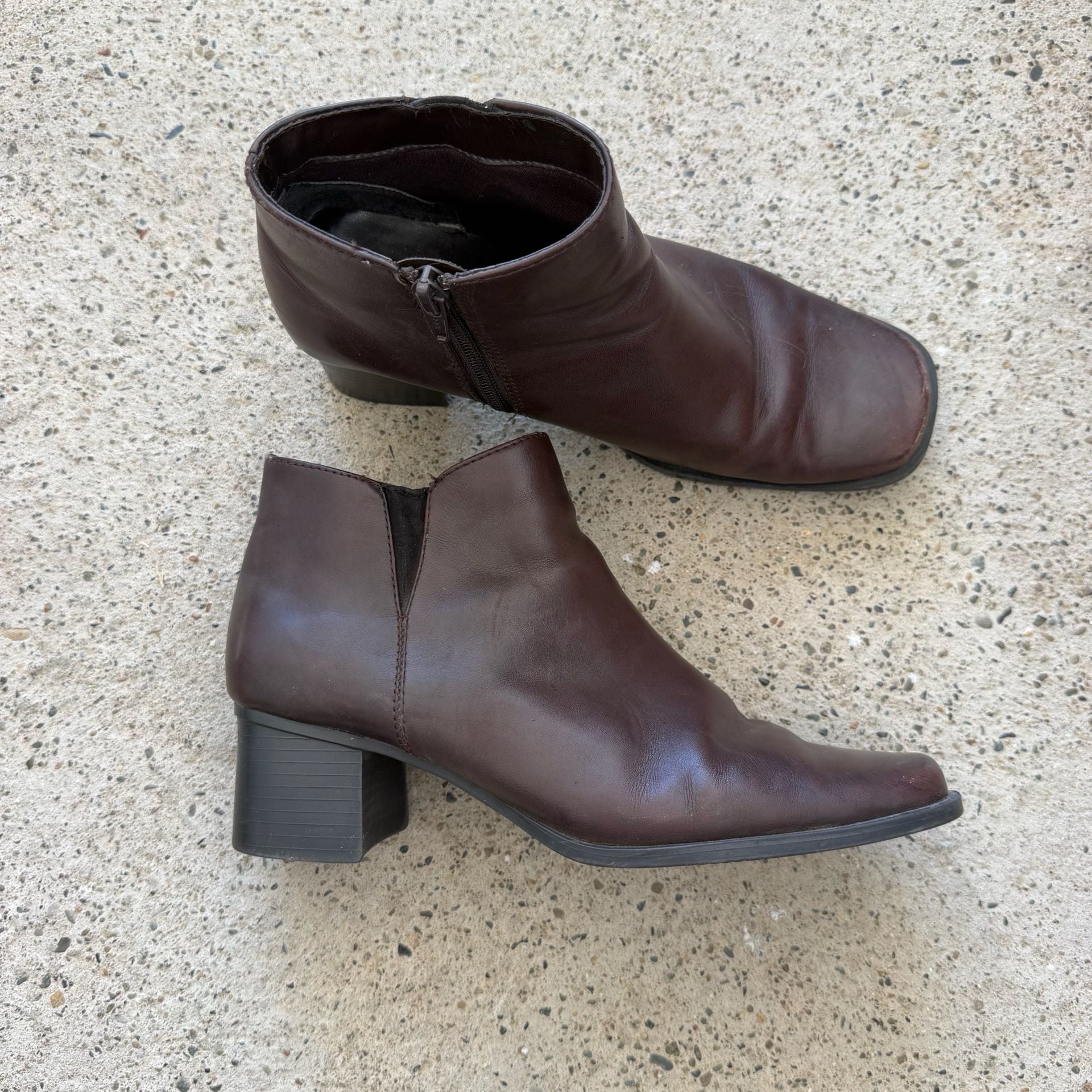 Y2K Vintage Bass Nadine Ankle Boots Women 6.5M Brown Leather Square Toe Bootie 2