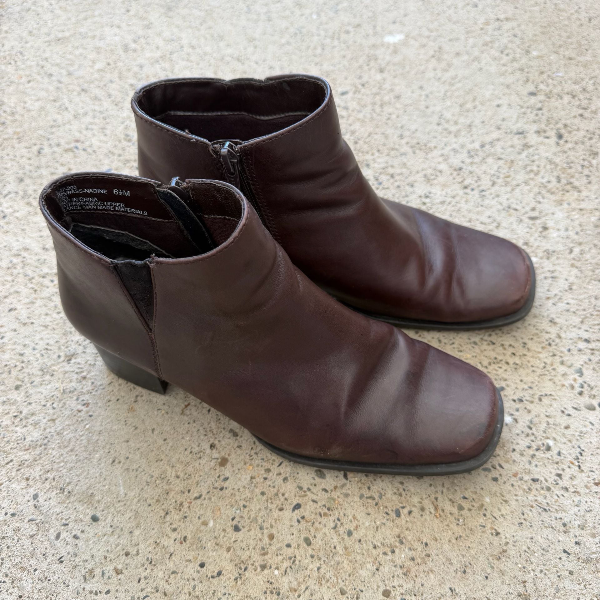 Y2K Vintage Bass Nadine Ankle Boots Women 6.5M Brown Leather Square Toe Bootie 3