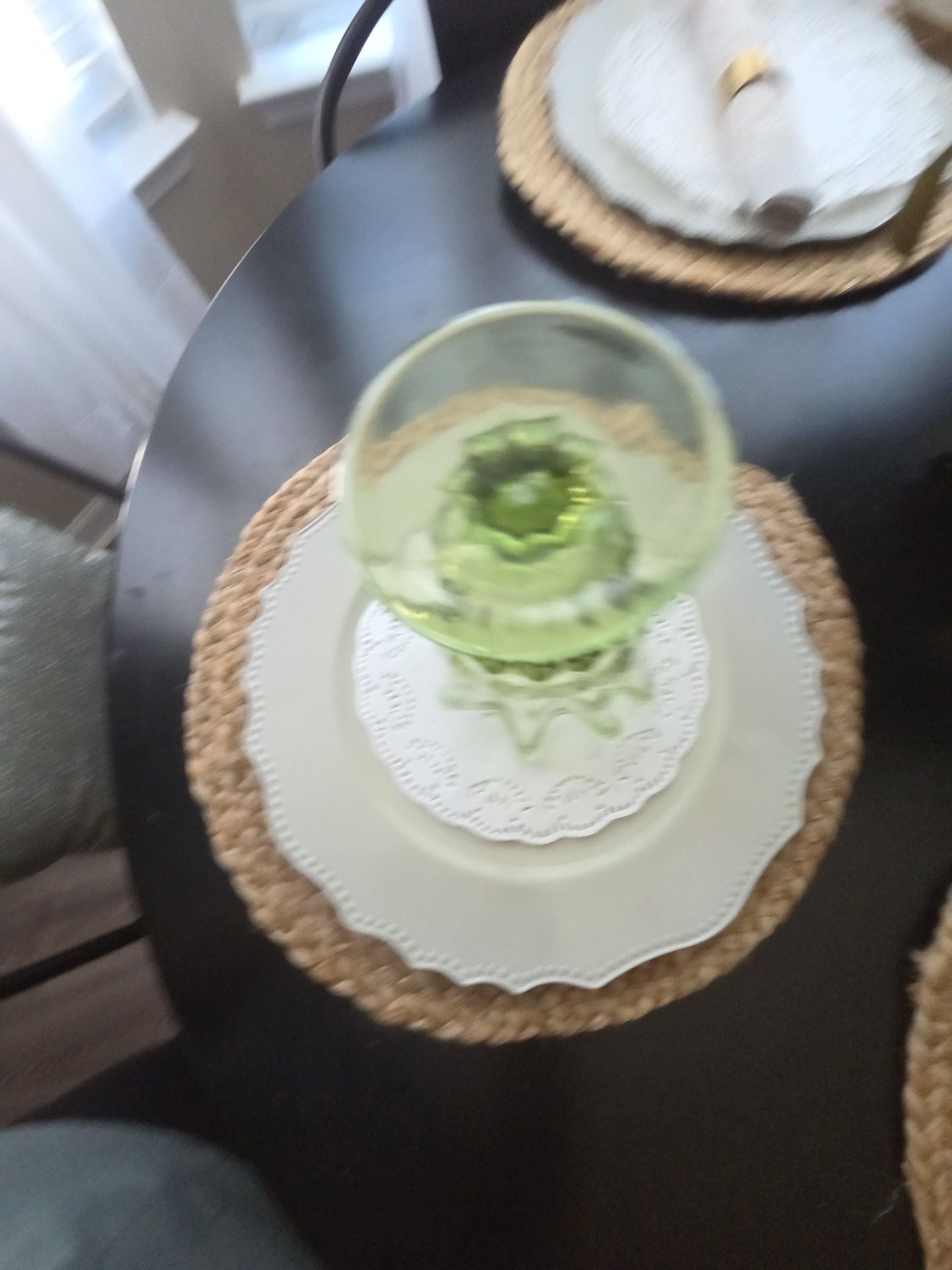 Vintage Green Vaseline Glass Footed Ruffled Vase 5