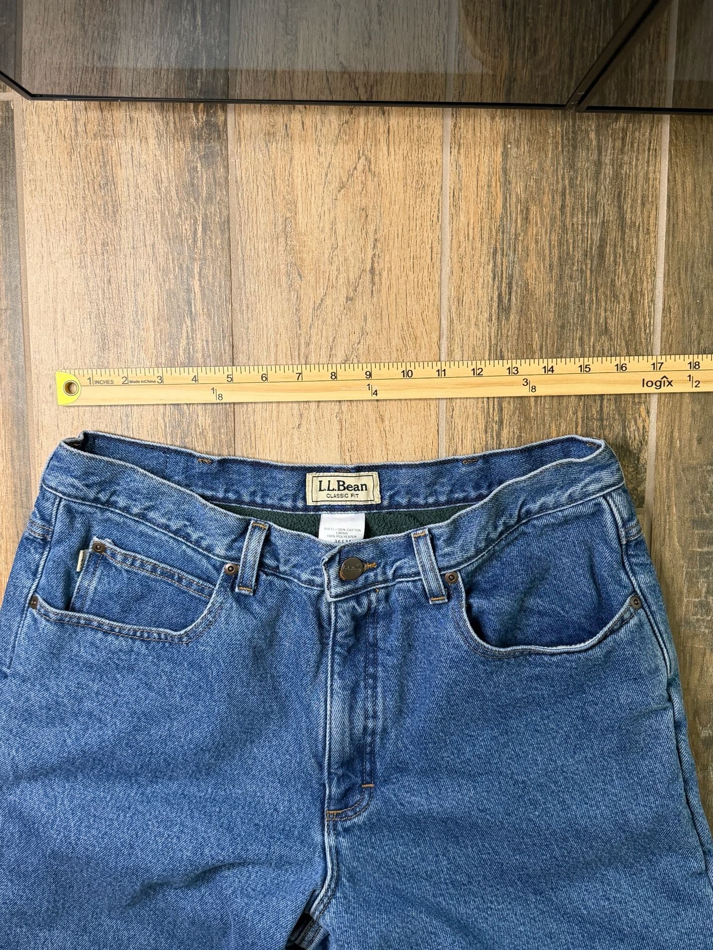 VTG LL Bean Fleece Lined Jeans Mens 36x34 Blue Stonewash 100% Cotton Relaxed 8