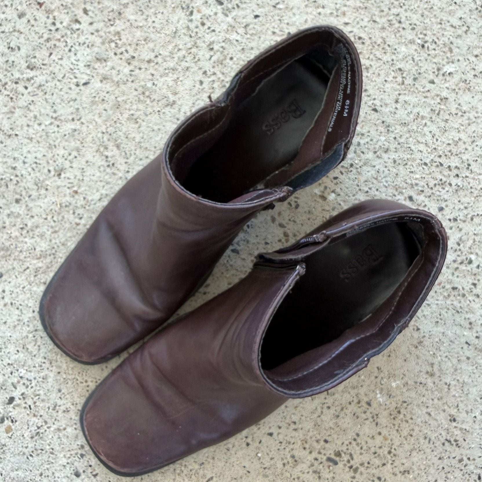 Y2K Vintage Bass Nadine Ankle Boots Women 6.5M Brown Leather Square Toe Bootie 9