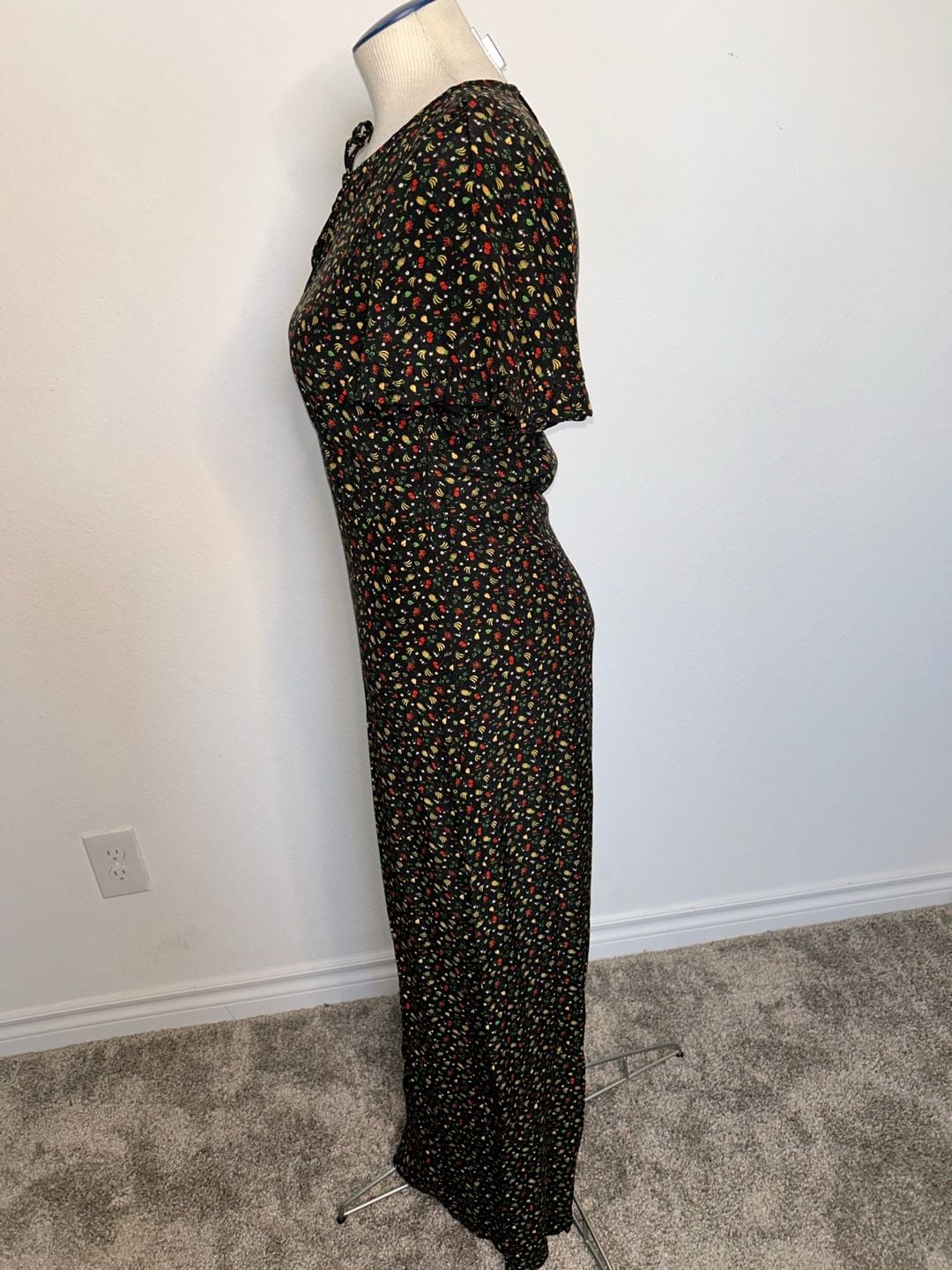 HVN 100% Silk Dawn Dress - Black Fruit Salad Print 3