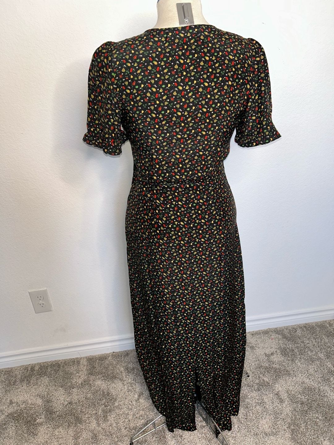 HVN 100% Silk Dawn Dress - Black Fruit Salad Print 4