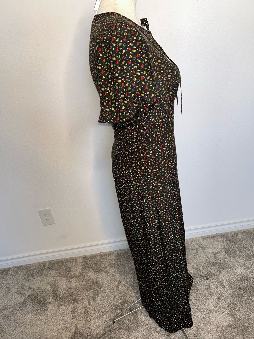 HVN 100% Silk Dawn Dress - Black Fruit Salad Print 5
