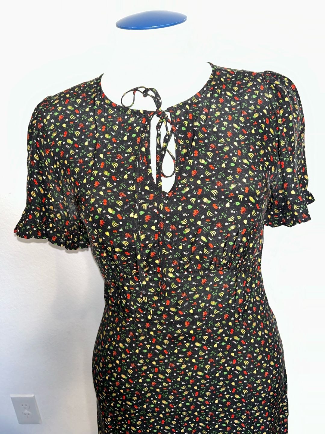 HVN 100% Silk Dawn Dress - Black Fruit Salad Print 6