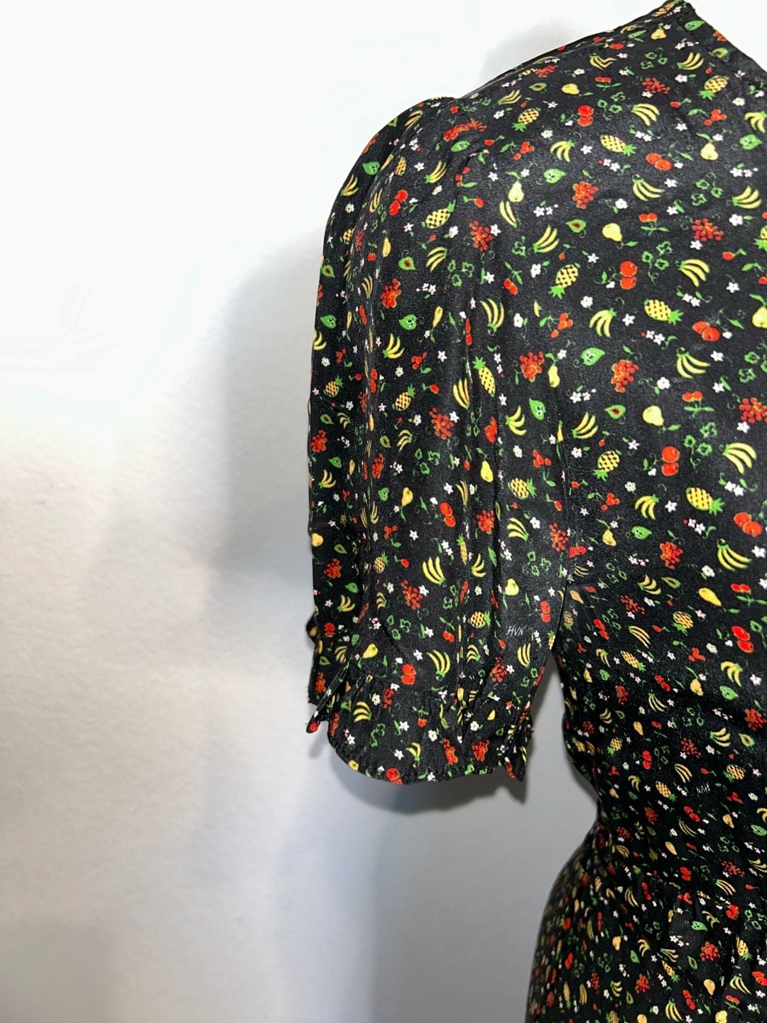 HVN 100% Silk Dawn Dress - Black Fruit Salad Print 7