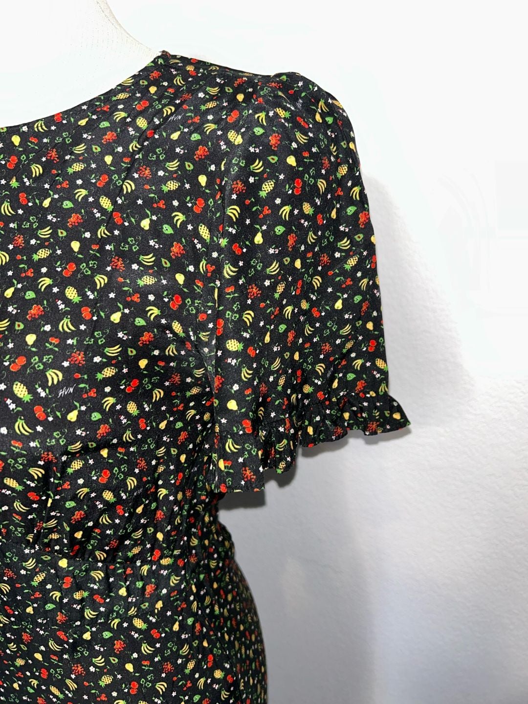 HVN 100% Silk Dawn Dress - Black Fruit Salad Print 8