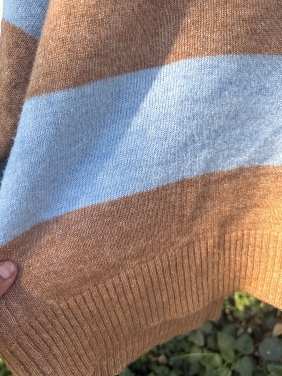 Aqua Striped Polo Sweater Size L Blue Brown Collared Knit Long Sleeve AsIS 7