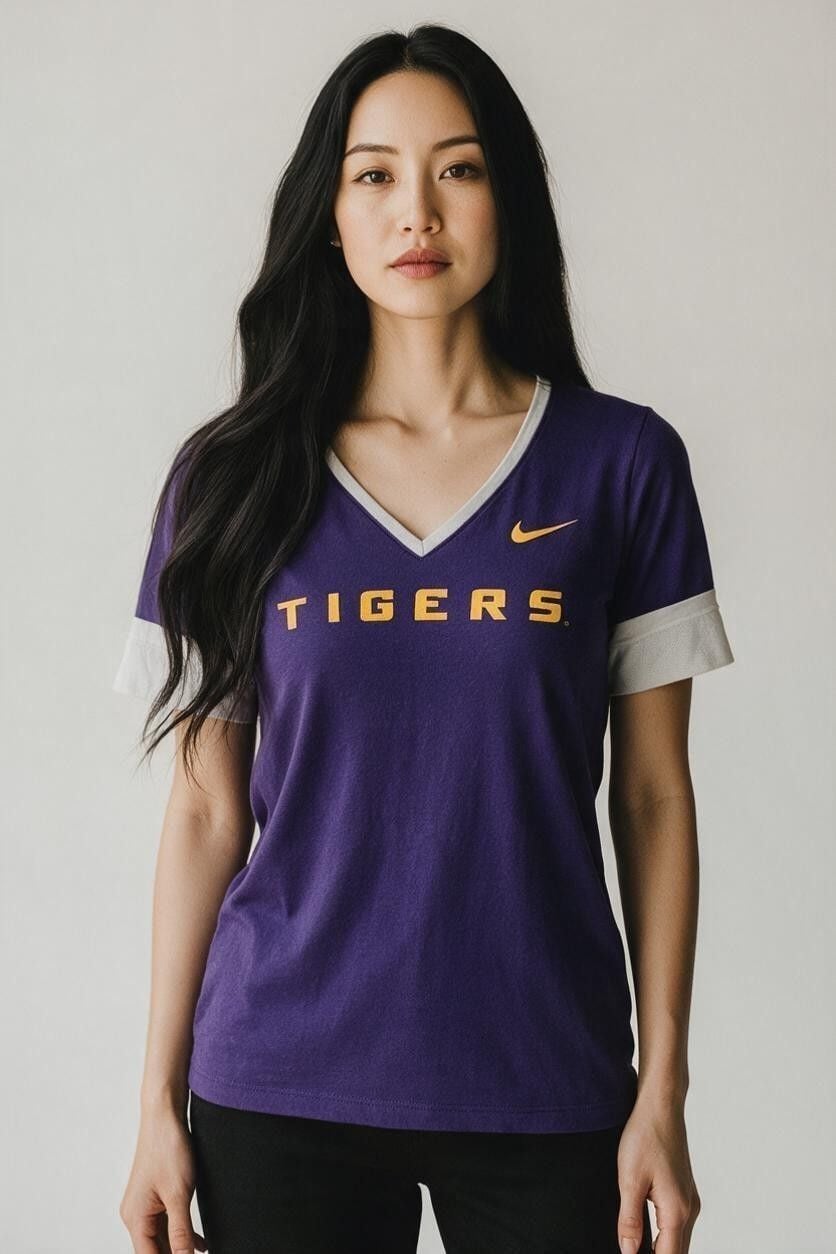 Nike Tigers V-Neck T-Shirt Size S Purple Dri-Fit 2