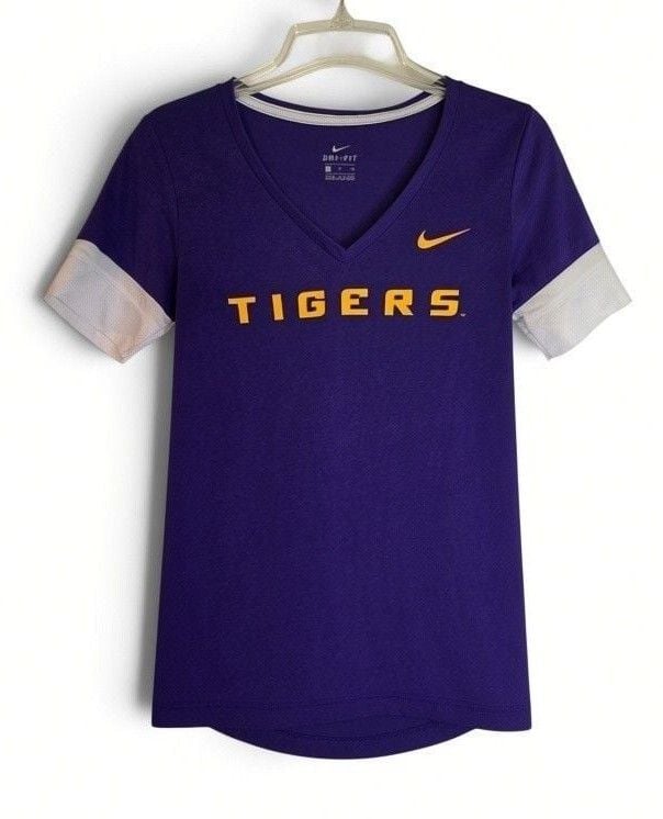 Nike Tigers V-Neck T-Shirt Size S Purple Dri-Fit 3