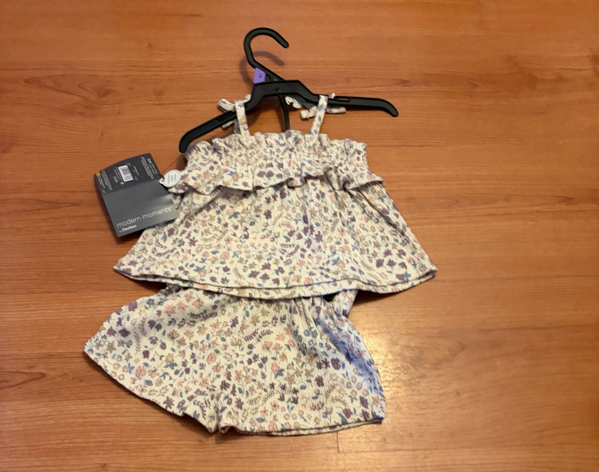 Modern Moments by Gerber Smocked Top And Shorts Set Size 12M Beige Floral 5