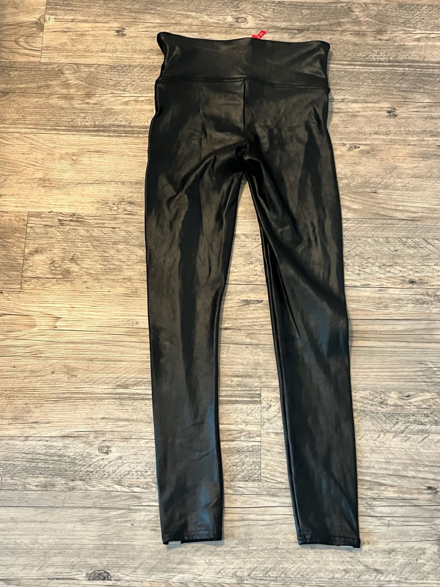 SPANX Faux Leather Leggings Size M/M Black White Stripe 3