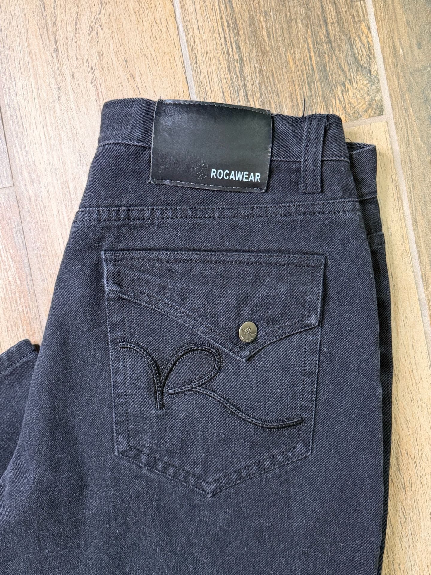 Rocawear Black Denim Jeans 34x30 Straight Leg Flap Pocket 2