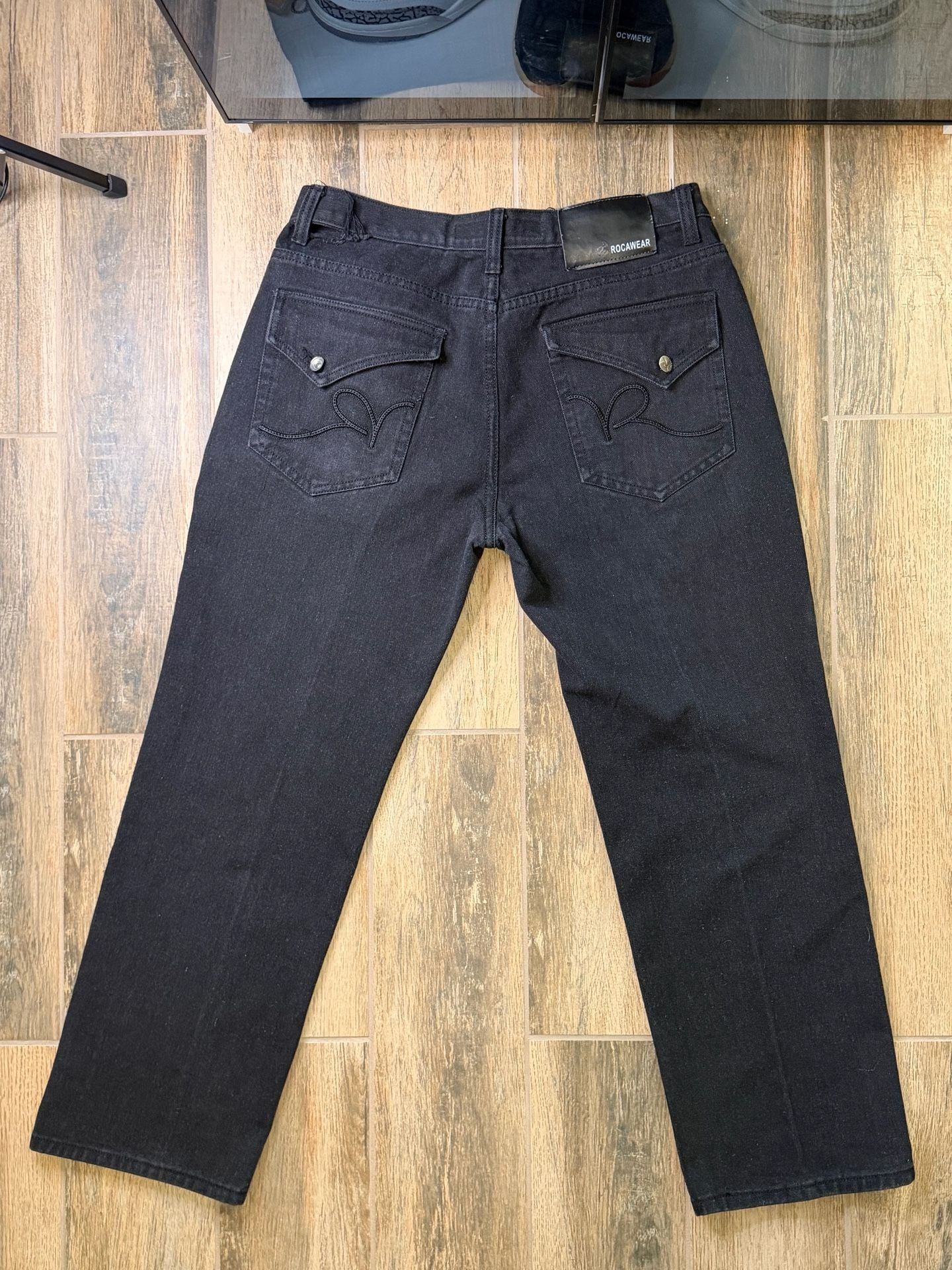 Rocawear Black Denim Jeans 34x30 Straight Leg Flap Pocket 4
