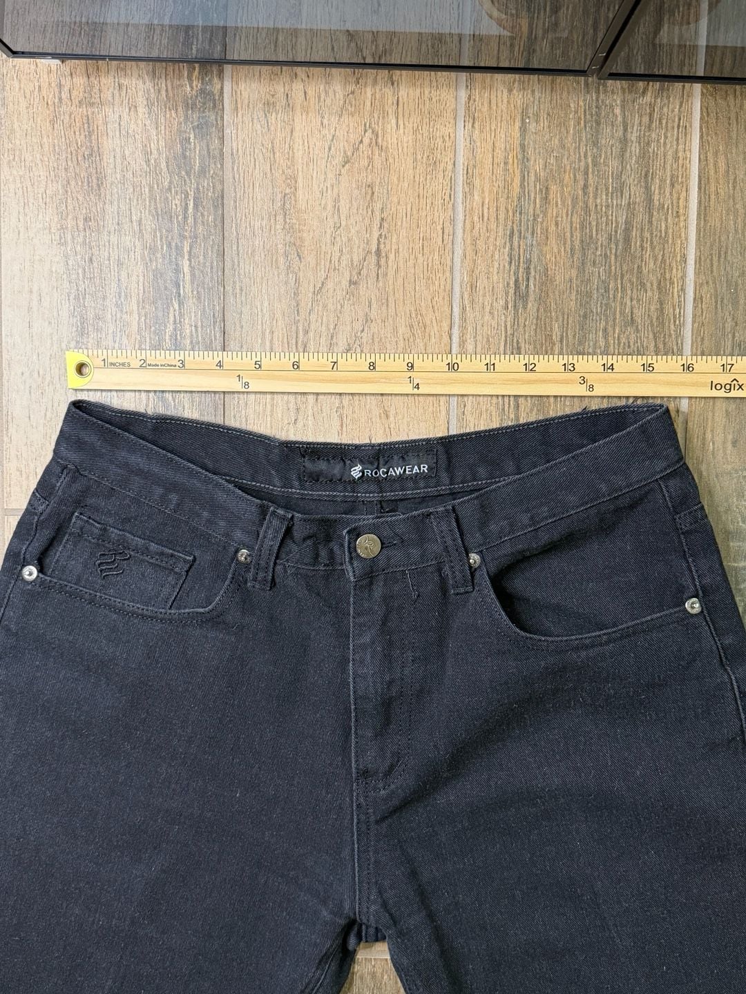 Rocawear Black Denim Jeans 34x30 Straight Leg Flap Pocket 6