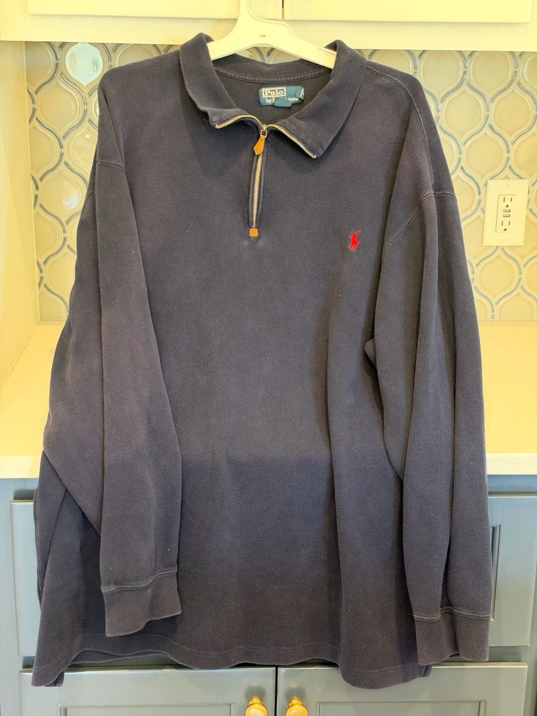 Polo By Ralph Lauren 1/4 Zip Pullover Sweater 3XLT Navy Blue Cotton 2