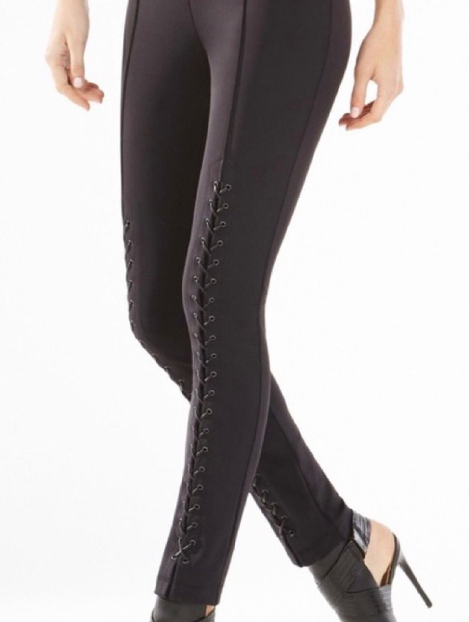 BCBGMaxAzria Elin Lace-Up Leggings Size M Black 2