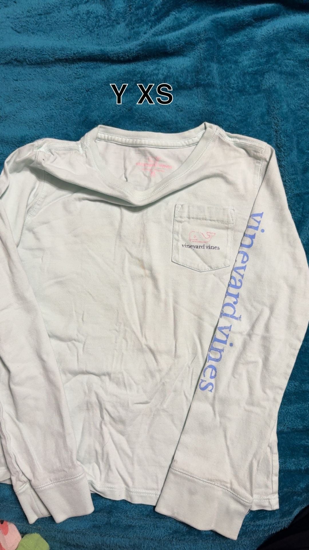 Vineyard Vines Long Sleeve Pocket Tee Size Y XS Light Blue 2
