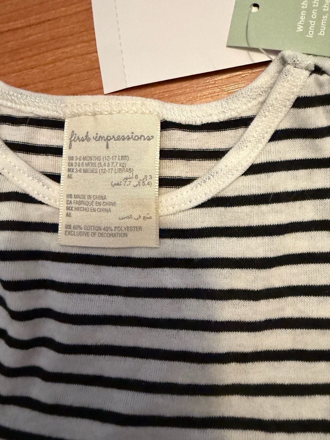 First Impressions Dress Size 3-6MO Black White Striped Bow Dress 4