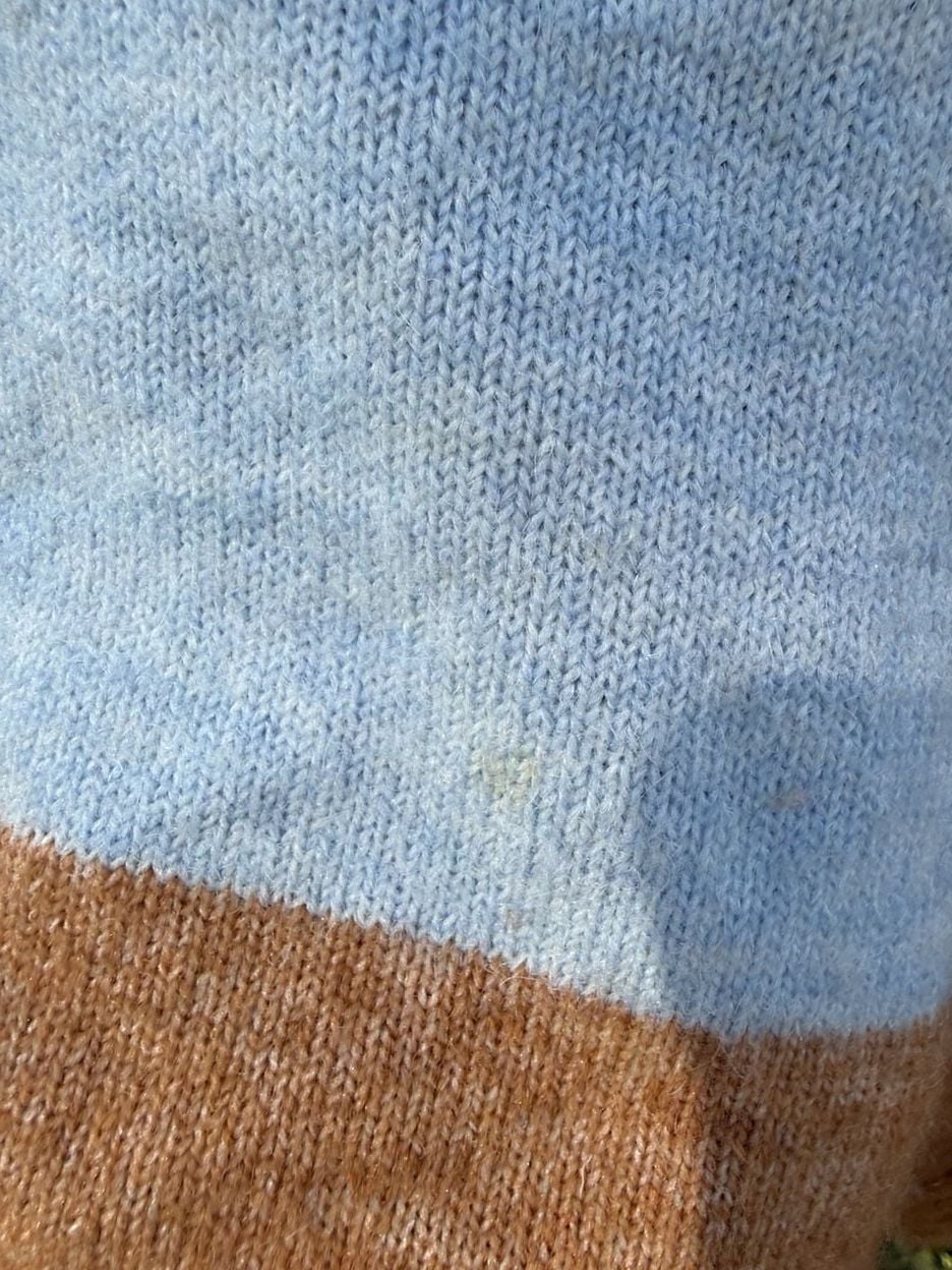 Aqua Striped Polo Sweater Size L Blue Brown Collared Knit Long Sleeve AsIS 11