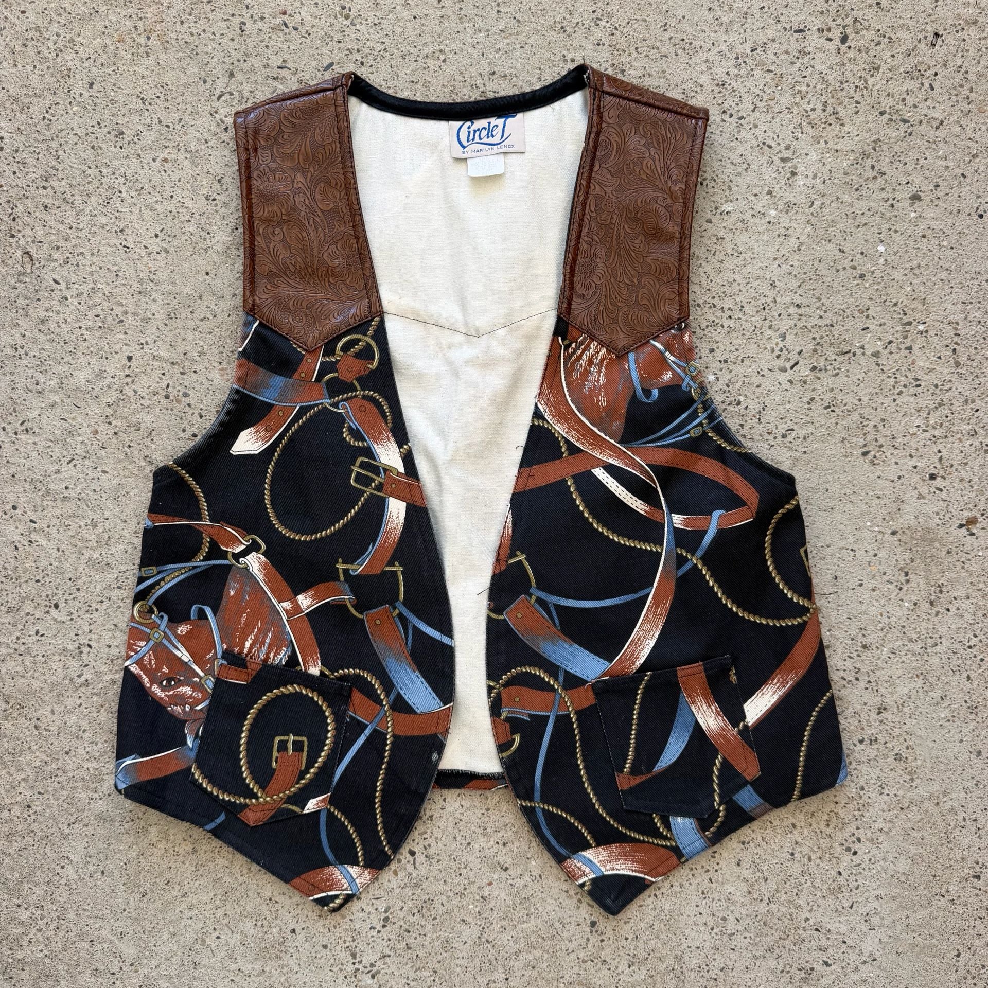 Circle T by Marilyn Lenox Western Rodeo Cowboy Vest Print Medium 2