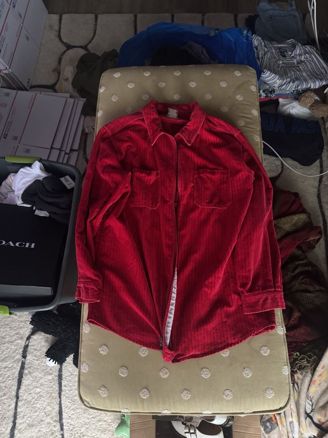 St. John's Bay Red Corduroy Zip Shirt Size XL Tall 1