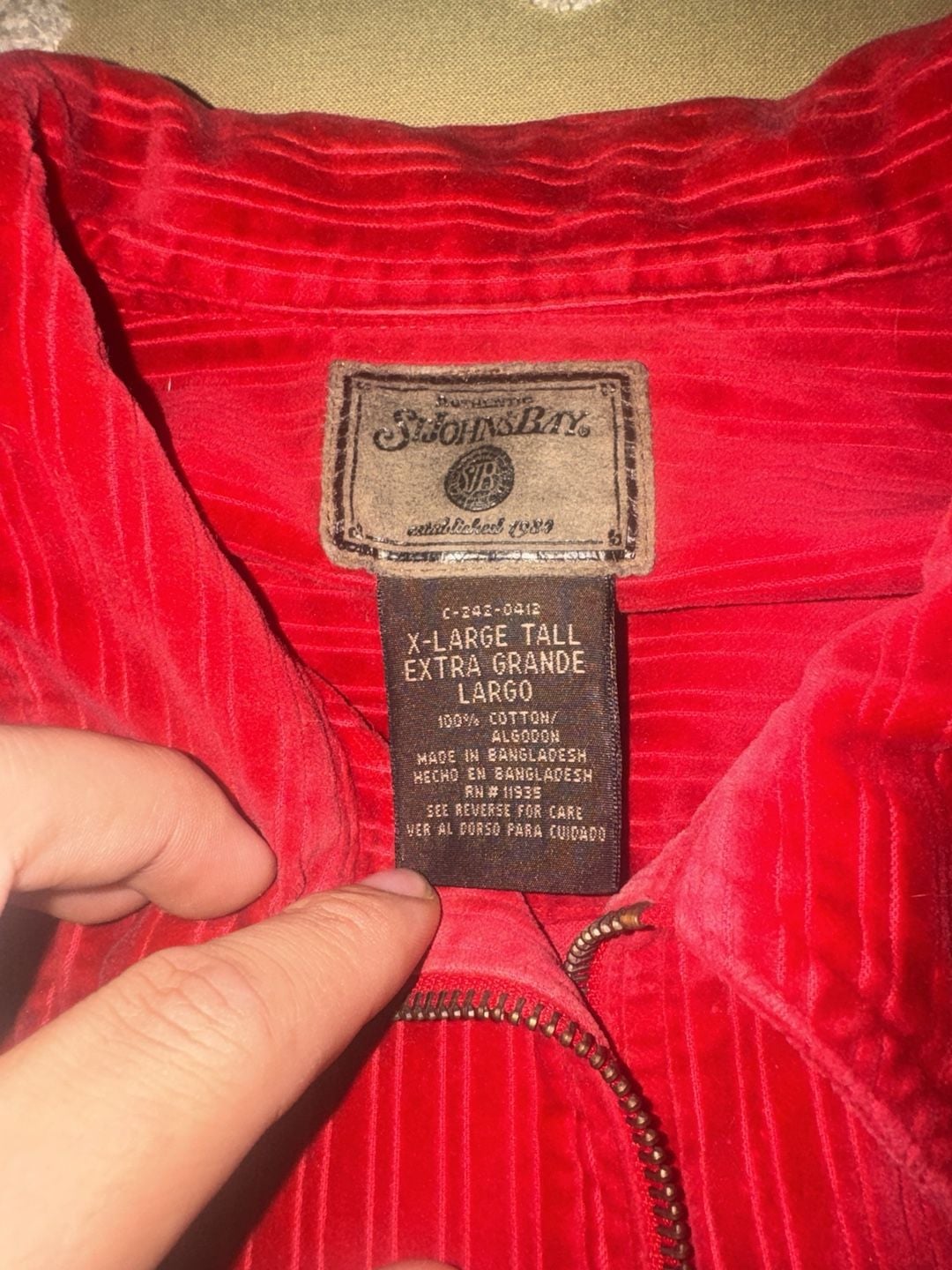 St. John's Bay Red Corduroy Zip Shirt Size XL Tall 3