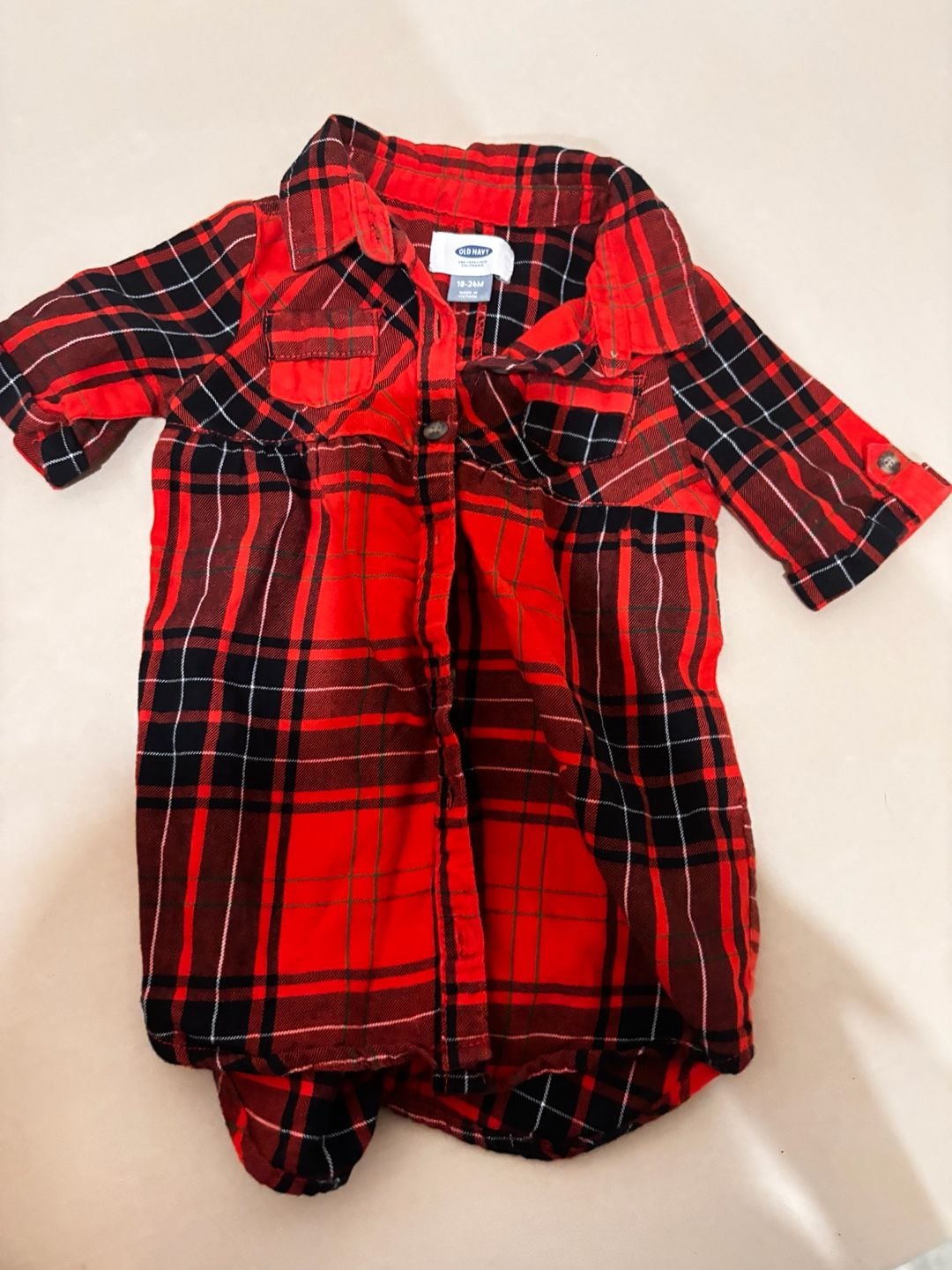 Old Navy Red Plaid Flannel Shirt Size 18-24M 1