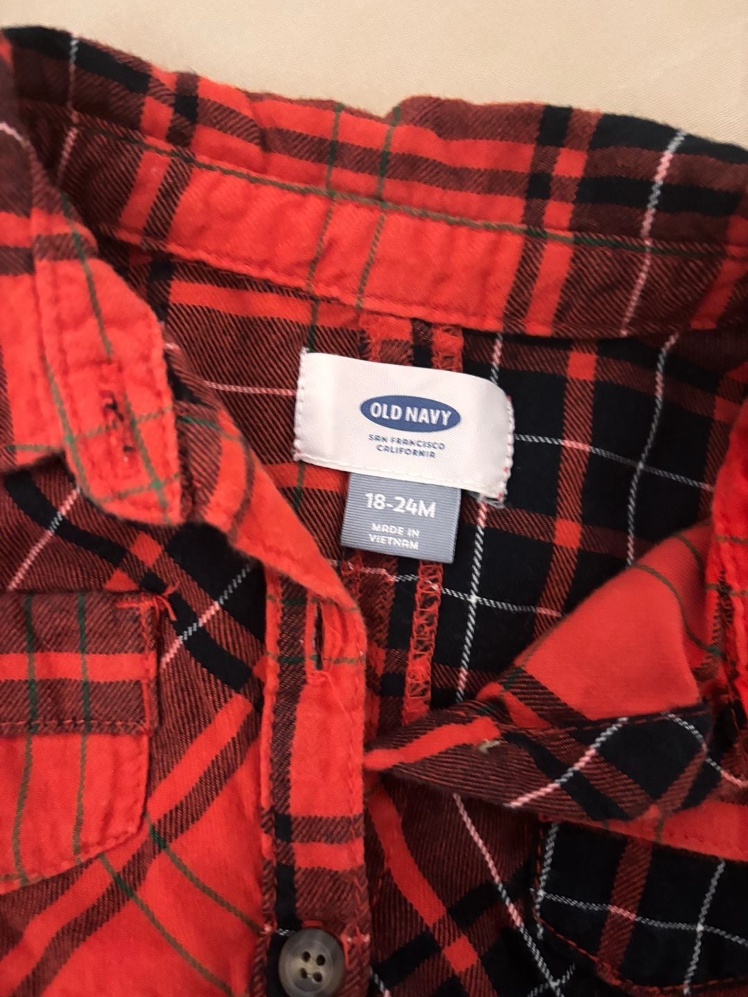 Old Navy Red Plaid Flannel Shirt Size 18-24M 2