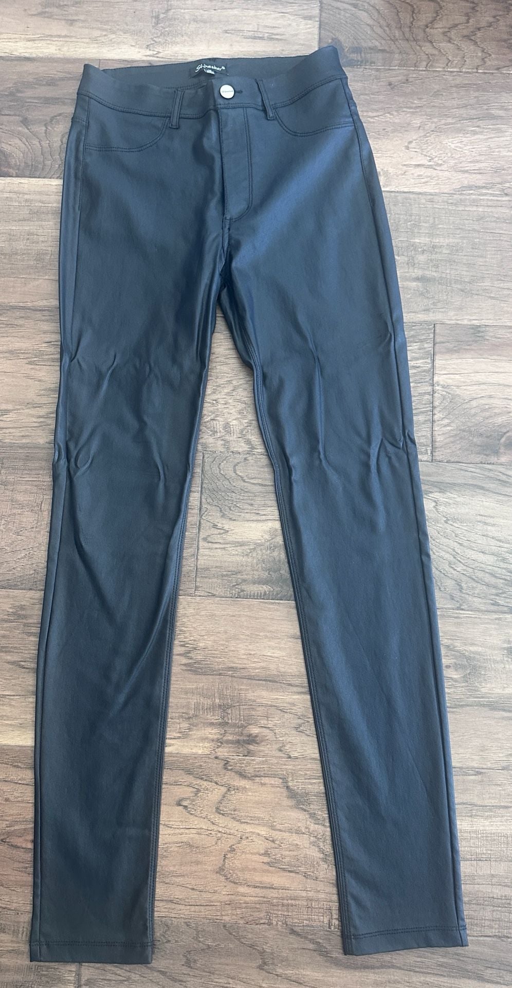 Shinestar Faux Leather Skinny Pants Size M Black Coated 3