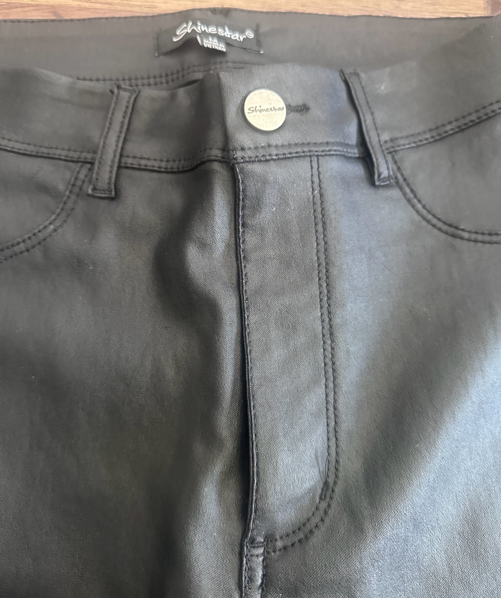 Shinestar Faux Leather Skinny Pants Size M Black Coated 4