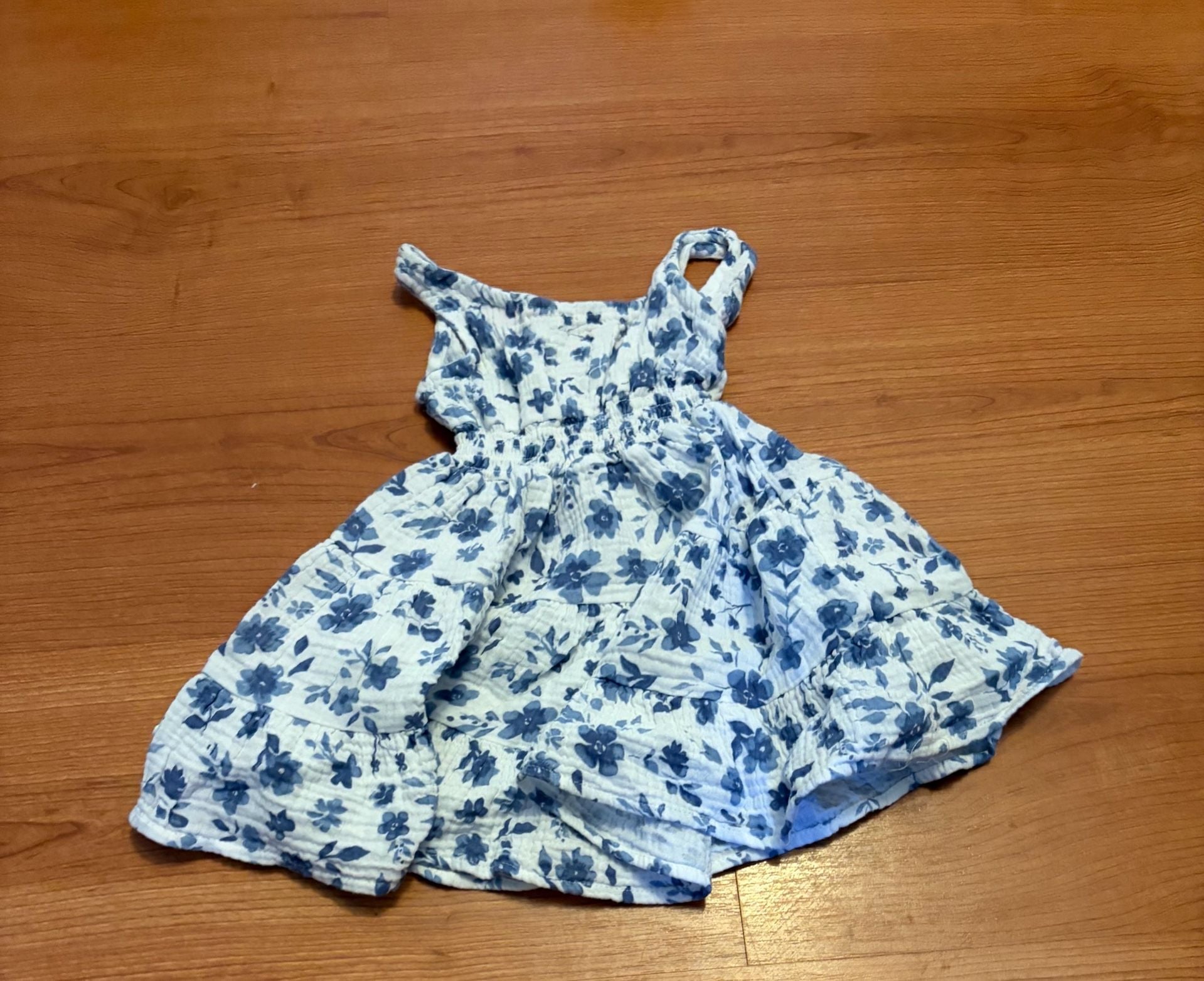 Bearpaw Floral Dress Size 18M Blue White Tiered Gauze 2