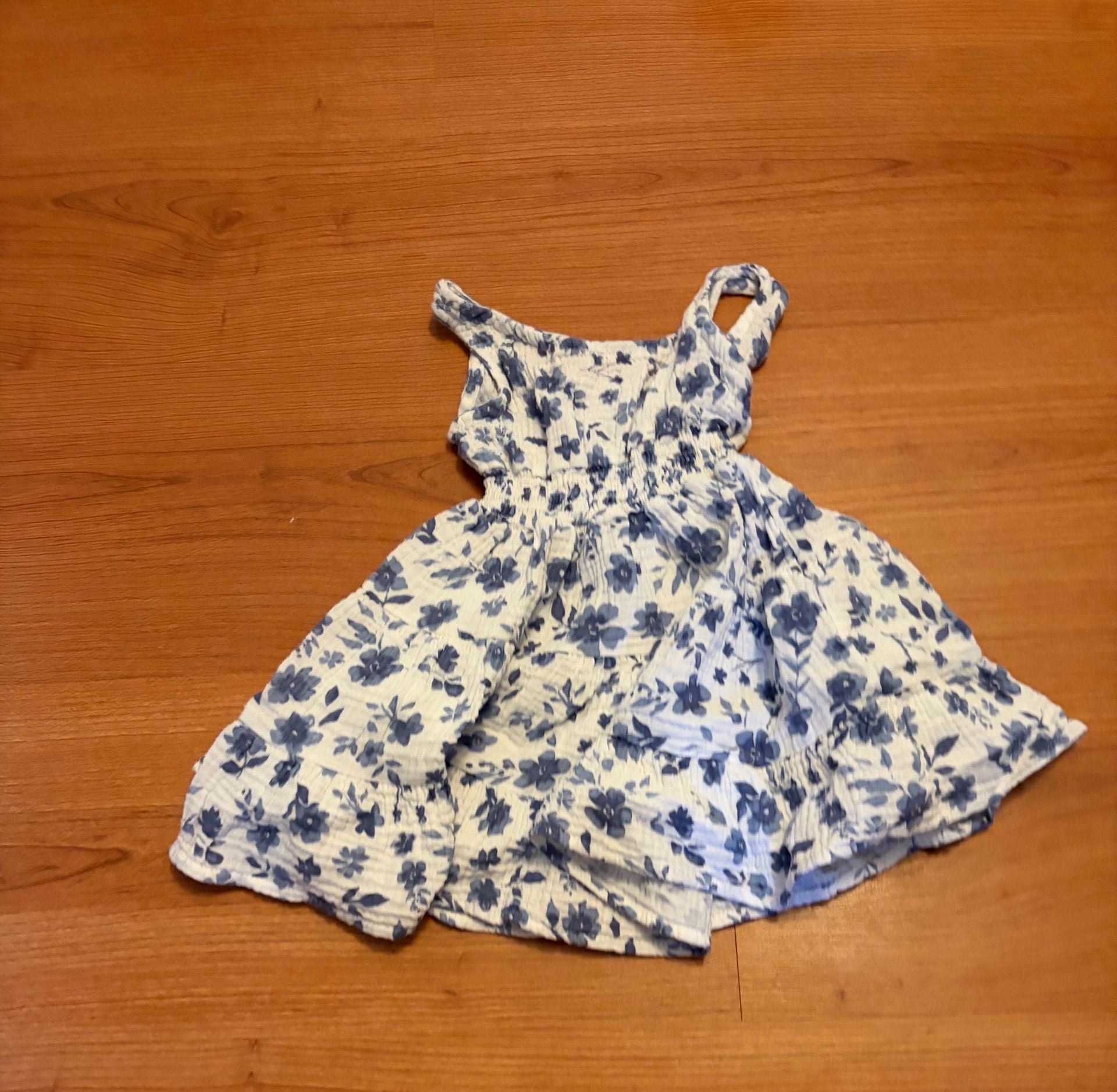 Bearpaw Floral Dress Size 18M Blue White Tiered Gauze 3