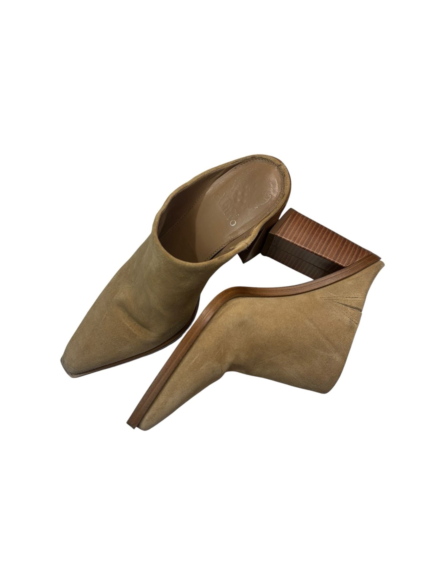 Vince Camuto Pointed Toe Mules Size 7M Tan Suede Block Heel Shoes 2