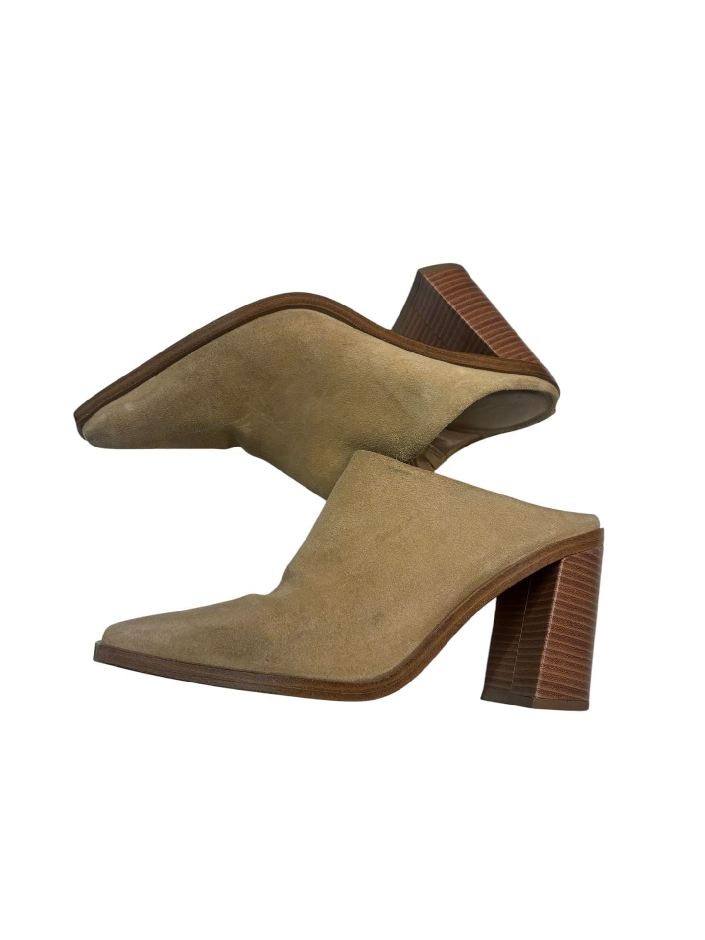 Vince Camuto Pointed Toe Mules Size 7M Tan Suede Block Heel Shoes 4