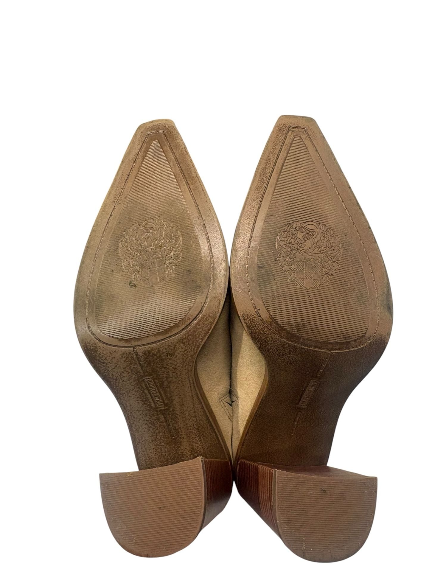 Vince Camuto Pointed Toe Mules Size 7M Tan Suede Block Heel Shoes 6