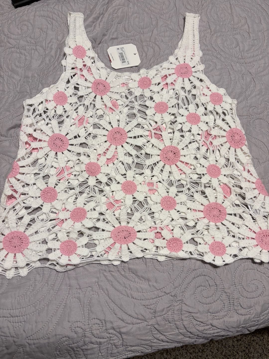 Altar’d State Pink Ivory Daisy Crochet Tank Top Small S NWT Boho Floral 3