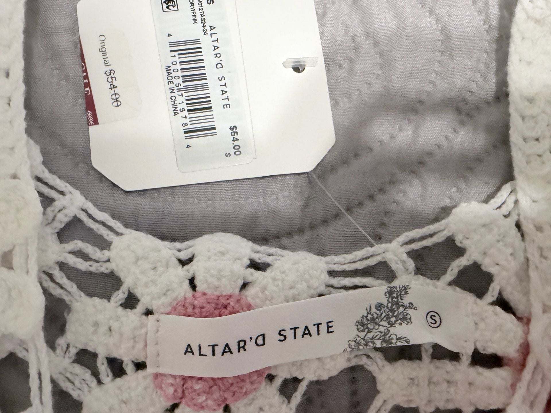 Altar’d State Pink Ivory Daisy Crochet Tank Top Small S NWT Boho Floral 4