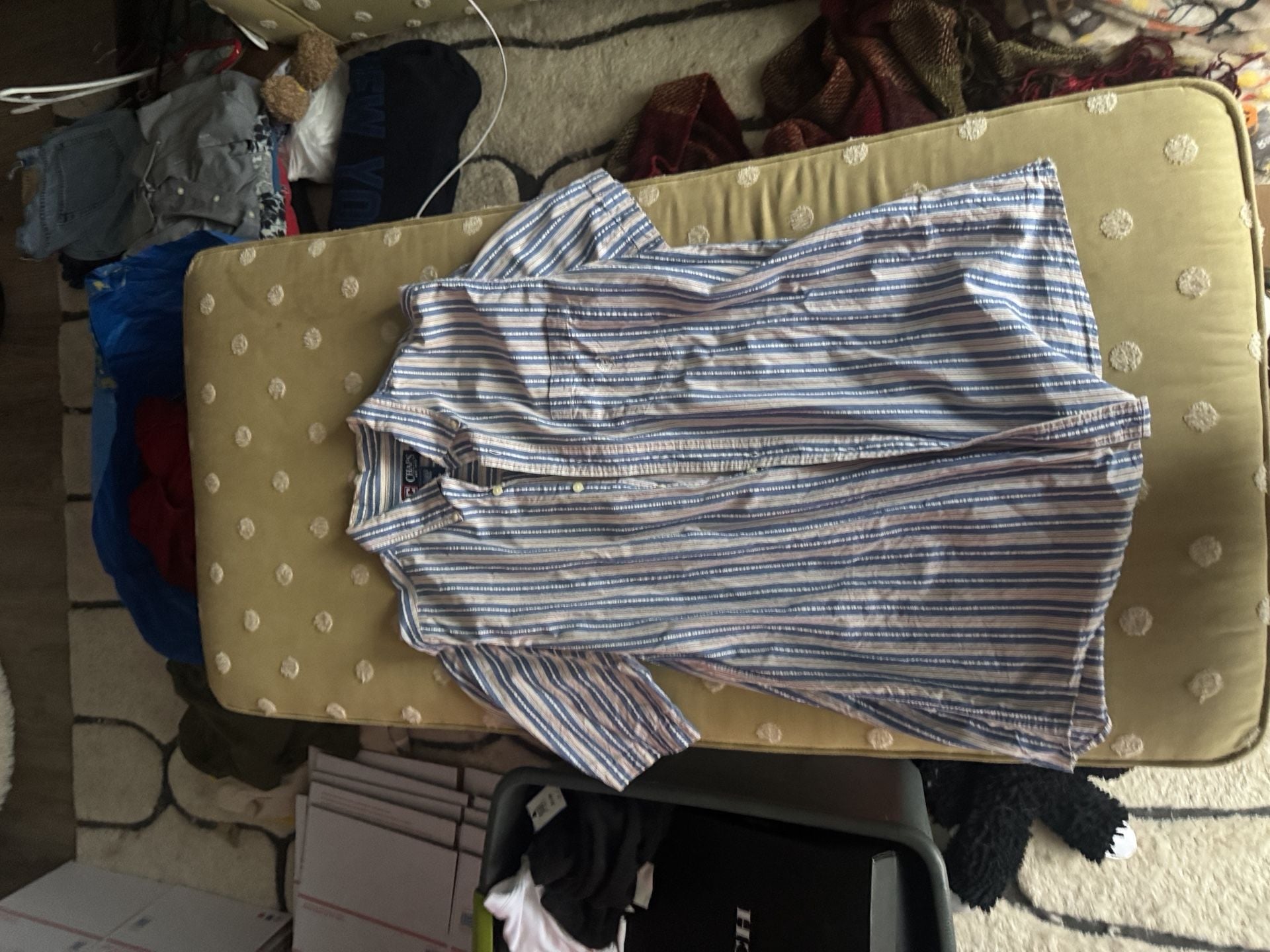 Chaps Short Sleeve Button-Down Shirt Size L Blue Striped Cotton 1