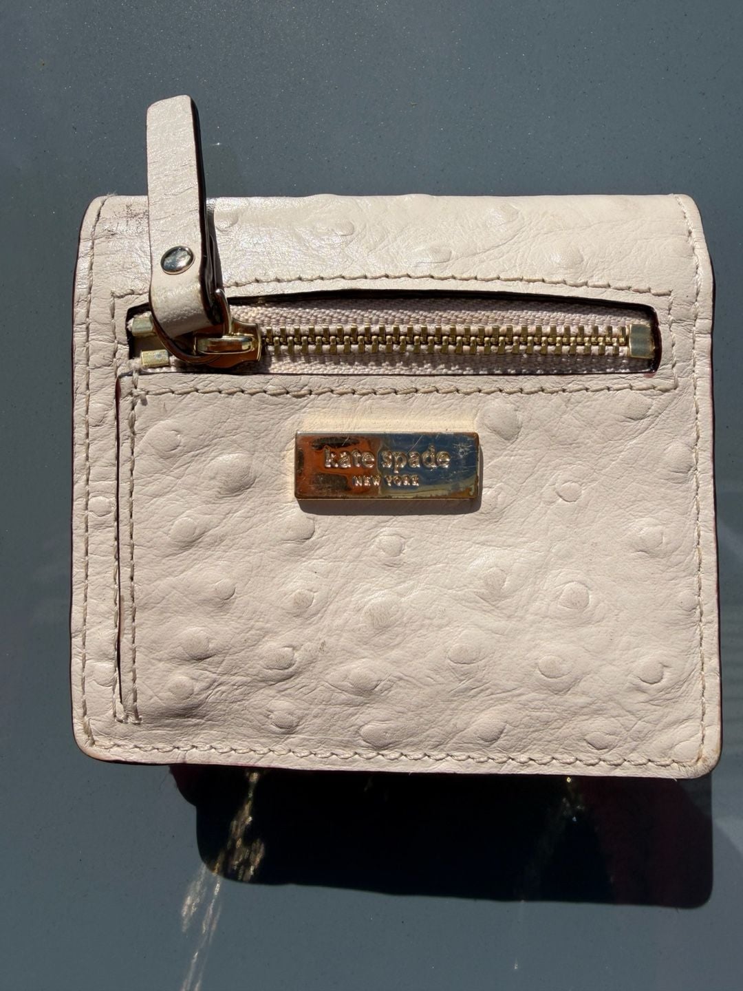 Kate Spade New York Ostrich Embossed Leather Wallet Cream 1