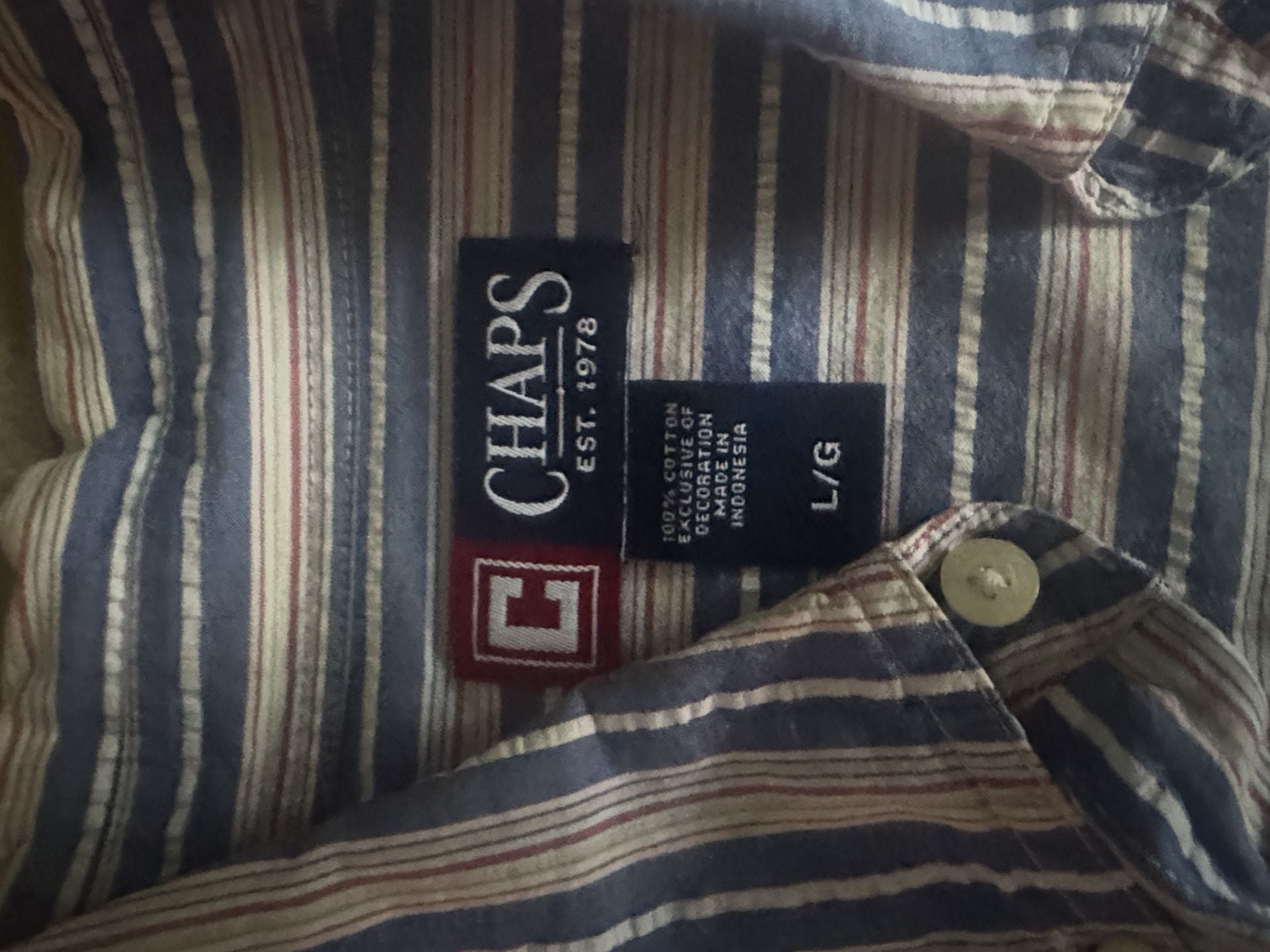Chaps Short Sleeve Button-Down Shirt Size L Blue Striped Cotton 3