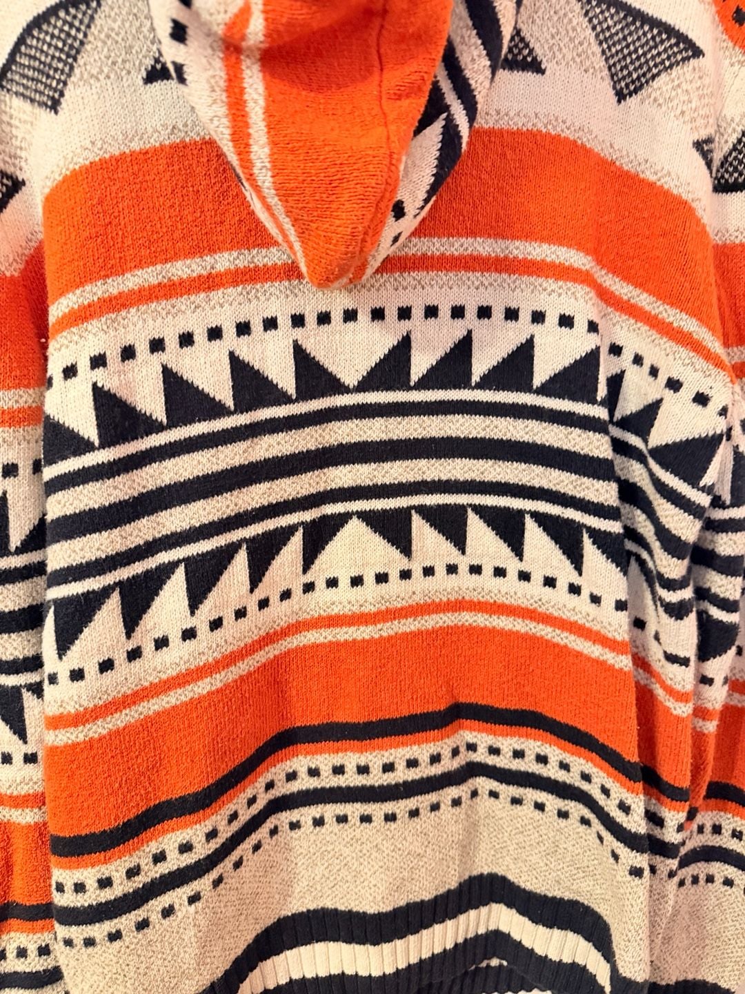 American Eagle Knit Hoodie Sweater Orange White Black Aztec Pattern 6