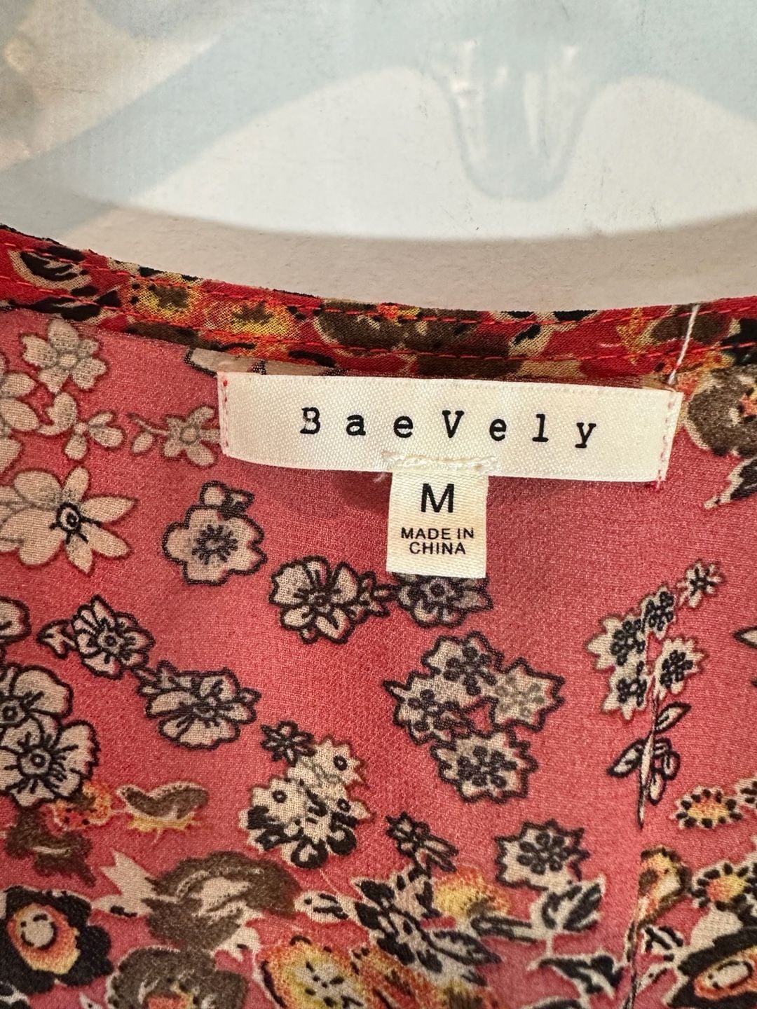 Bae Vely Floral Bodysuit Size M Red Long Sleeve Wrap V-Neck 3