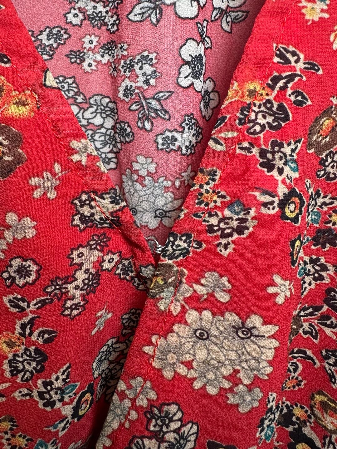 Bae Vely Floral Bodysuit Size M Red Long Sleeve Wrap V-Neck 4