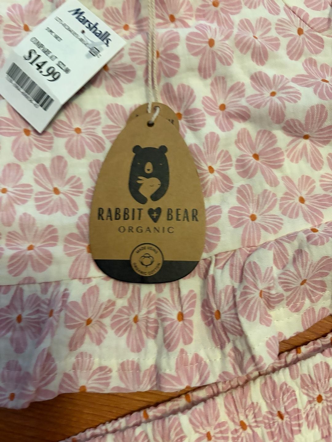 Rabbit Bear Organic Outfit Size 18 M Pink Floral Top Pants Set 4