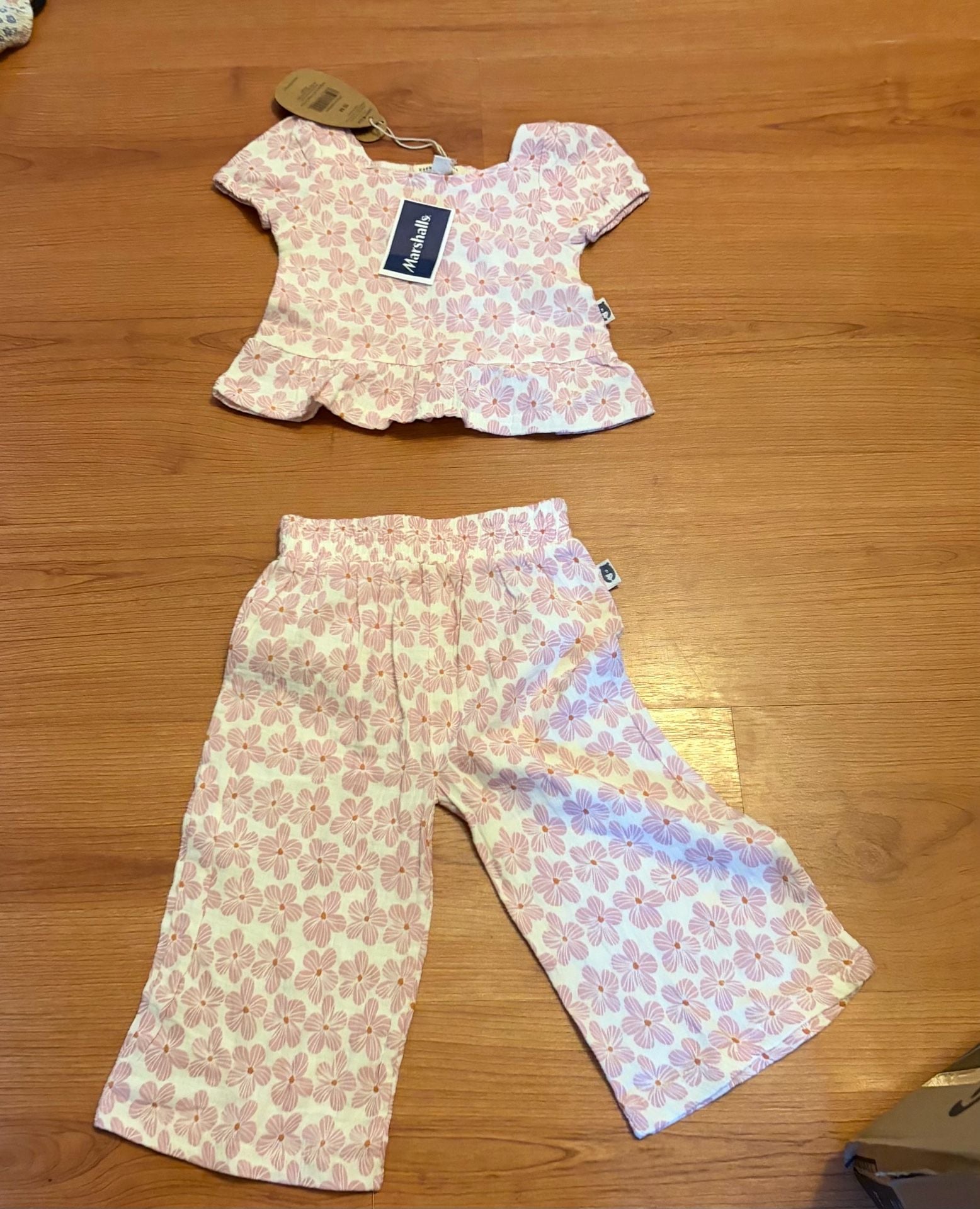 Rabbit Bear Organic Outfit Size 18 M Pink Floral Top Pants Set 6