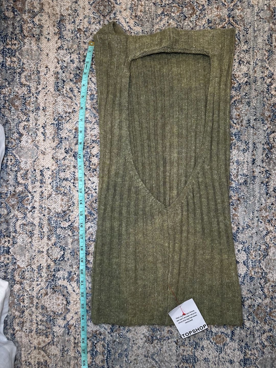 NWT Topshop Ribbed Knit Mini Sweater Dress Size L Green Open Back 2