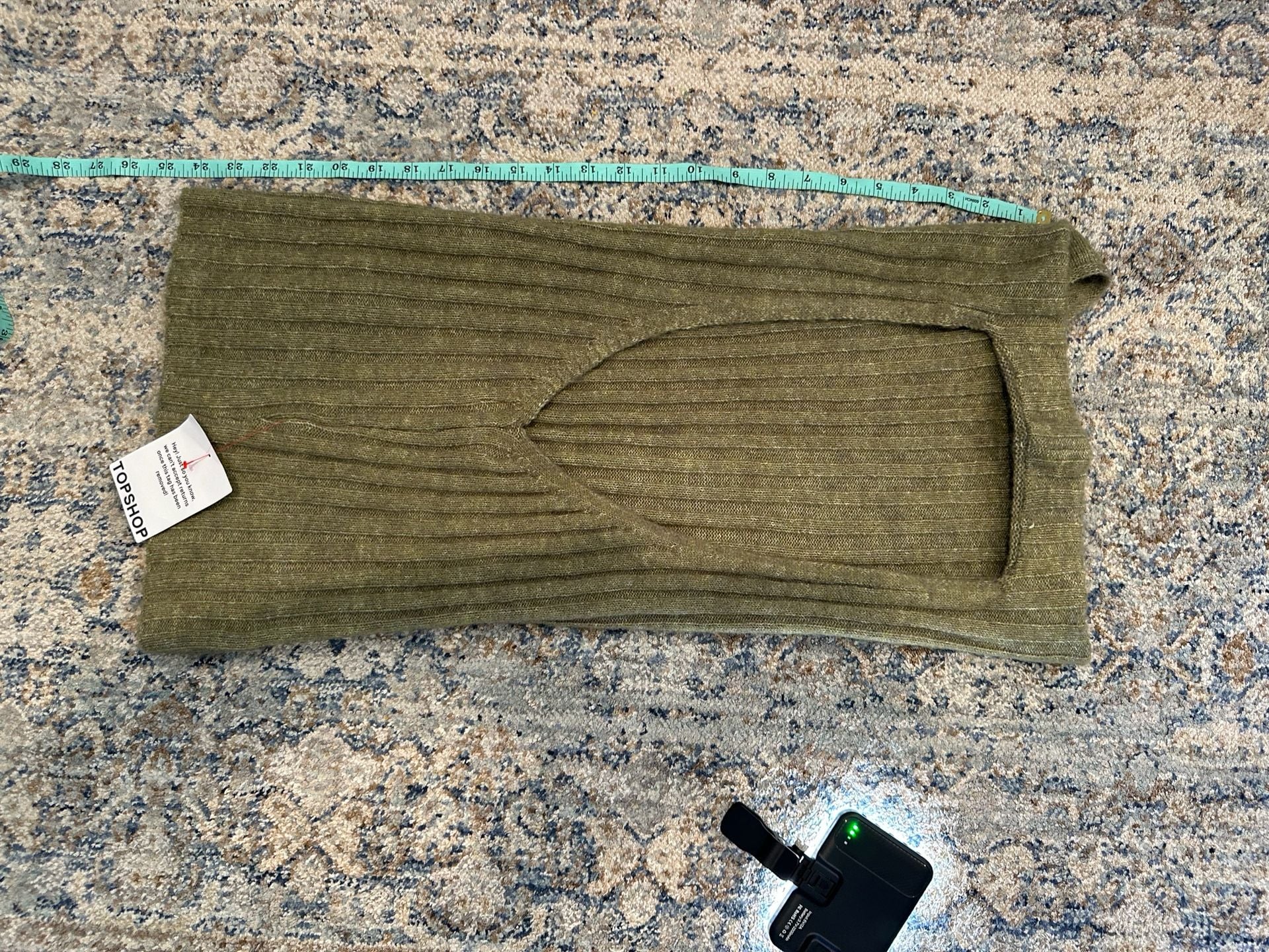 NWT Topshop Ribbed Knit Mini Sweater Dress Size L Green Open Back 3